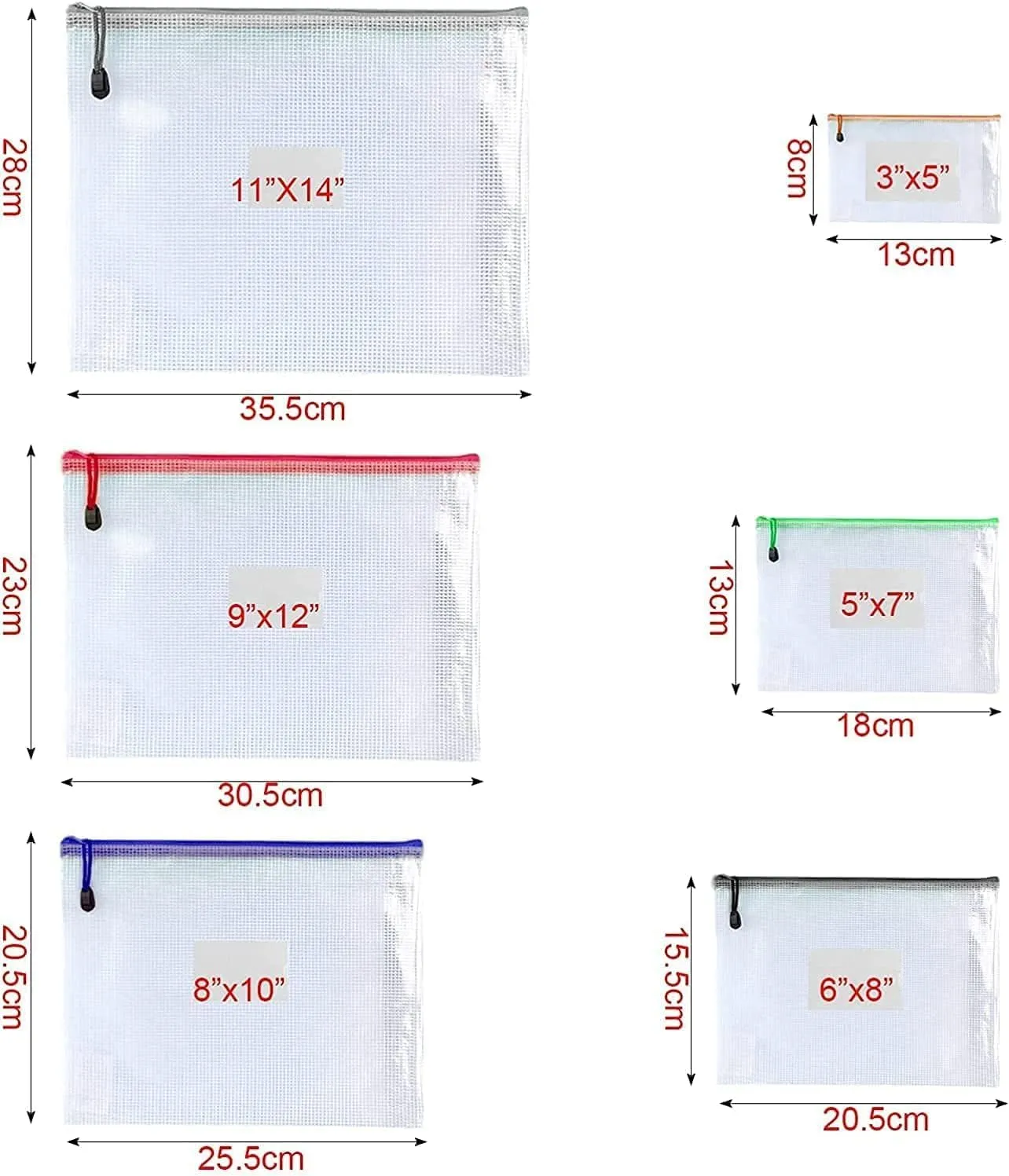 Oaimyy-8"x 10",18 Pcs,Plastic Mesh Zipper Pouch Document Folders Bag Zipper Zip File Folders for Office Supplies, Travel,Organizing Storage (Multicolor)