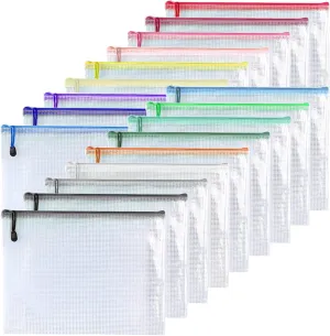Oaimyy-8"x 10",18 Pcs,Plastic Mesh Zipper Pouch Document Folders Bag Zipper Zip File Folders for Office Supplies, Travel,Organizing Storage (Multicolor)