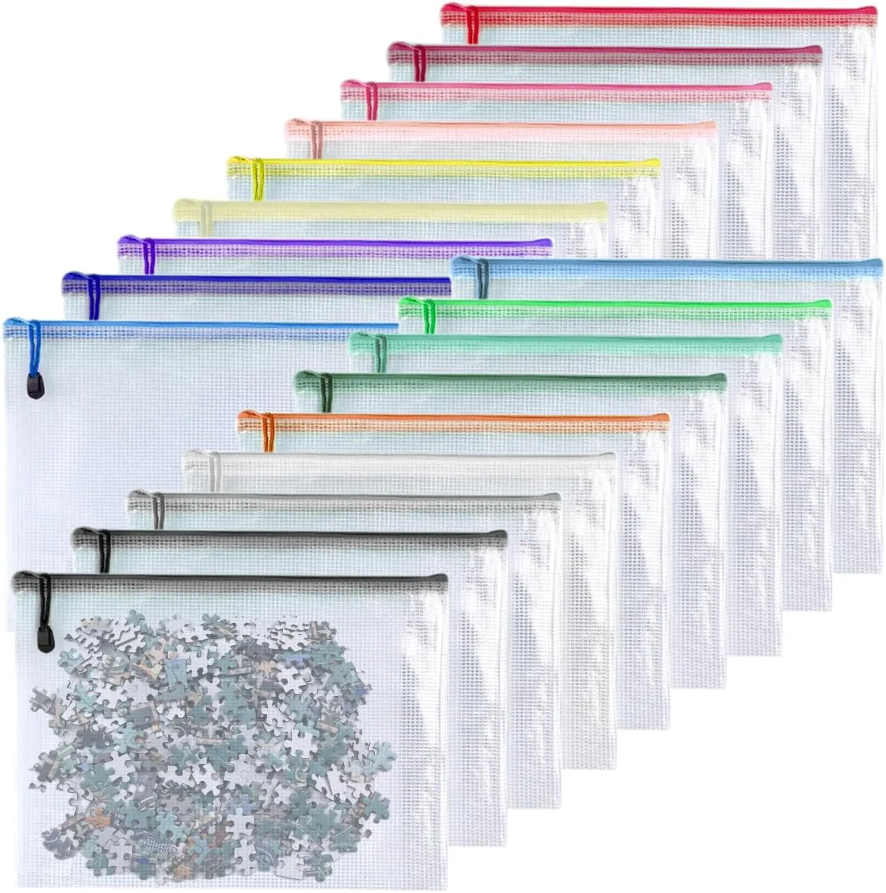 Oaimyy-8"x 10",18 Pcs,Plastic Mesh Zipper Pouch Document Folders Bag Zipper Zip File Folders for Office Supplies, Travel,Organizing Storage (Multicolor)