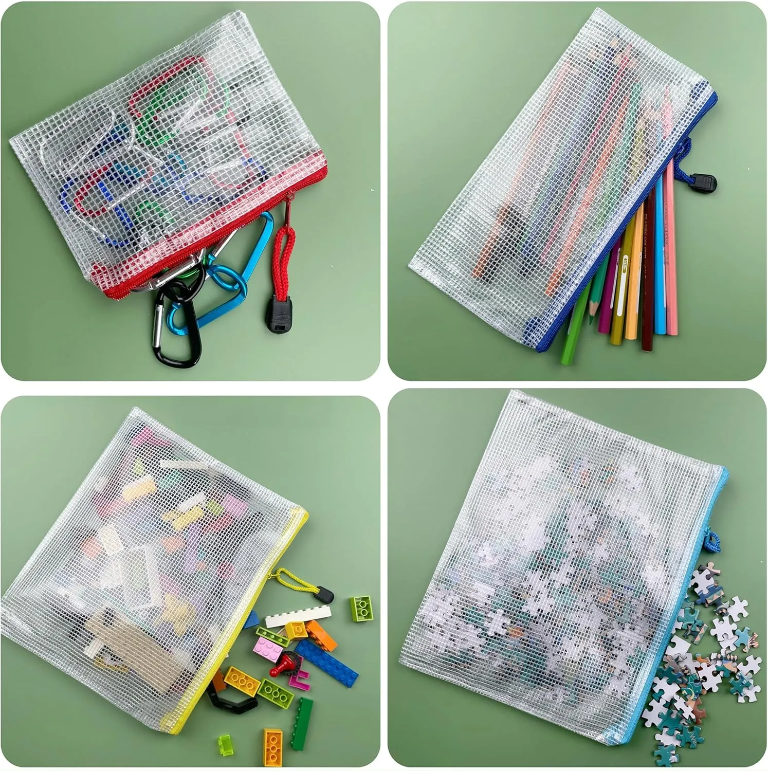 Oaimyy-B5(7"x 11",12 Pcs) Plastic Mesh Zipper Pouch Document Folders Bag & Zip File Folders for School Office Supplies, Travel,Puzzles Games Organizing Storage-Black