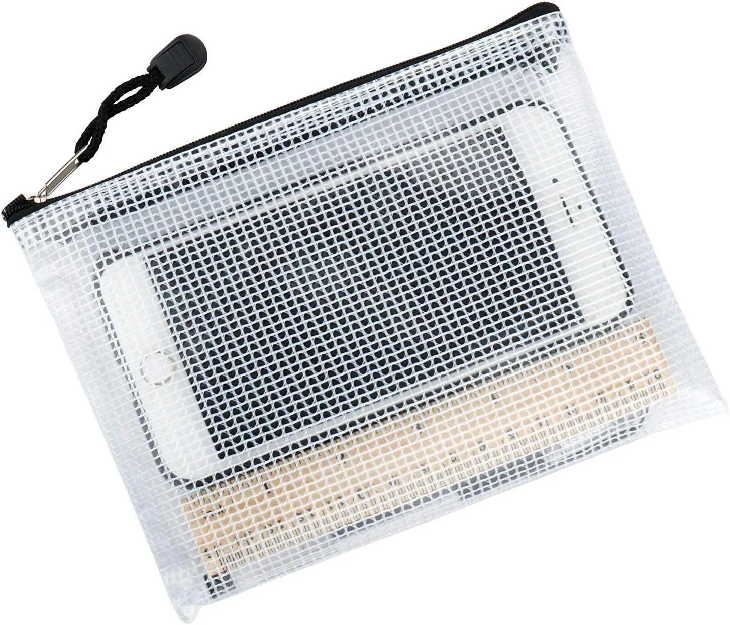 Oaimyy-B5(7"x 11",12 Pcs) Plastic Mesh Zipper Pouch Document Folders Bag & Zip File Folders for School Office Supplies, Travel,Puzzles Games Organizing Storage-Black
