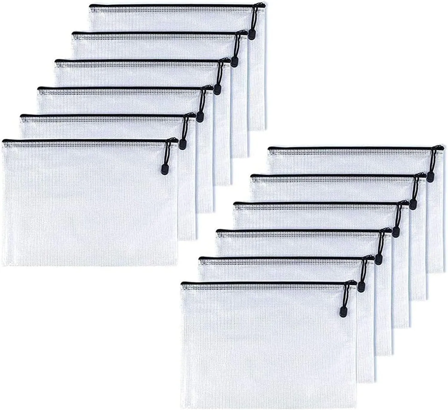 Oaimyy-B5(7"x 11",12 Pcs) Plastic Mesh Zipper Pouch Document Folders Bag & Zip File Folders for School Office Supplies, Travel,Puzzles Games Organizing Storage-Black