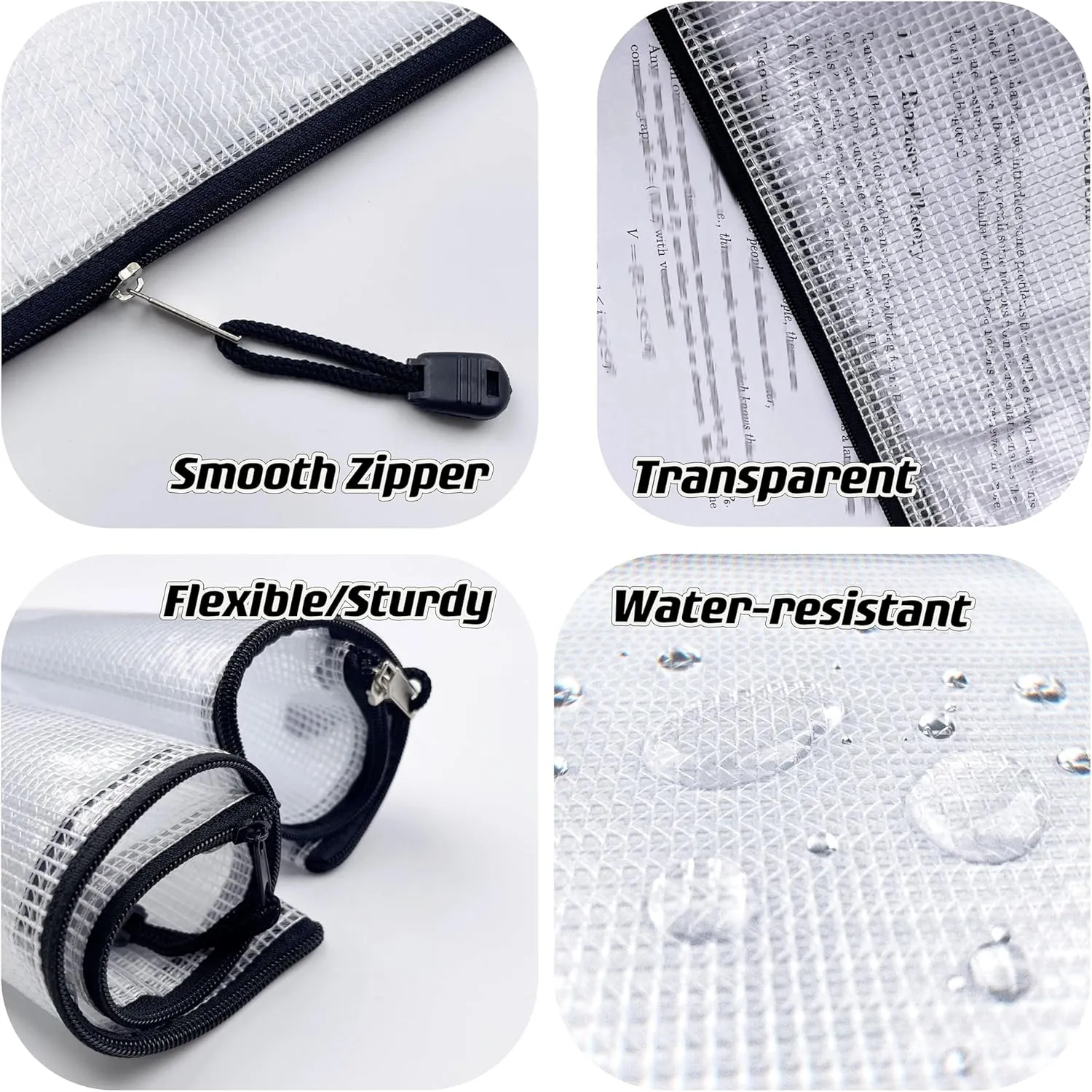 Oaimyy-B5(7"x 11",12 Pcs) Plastic Mesh Zipper Pouch Document Folders Bag & Zip File Folders for School Office Supplies, Travel,Puzzles Games Organizing Storage-Black
