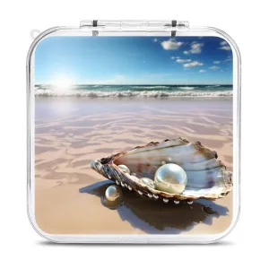 Ocean Beach Mussel Pearl Switch Game Case Switch Game Holder Cartridge Case Storage 12 Games & 2 Micro Sd Card Slots, Travel Carry Cases, Portable Games Card Storage, Hard Shell, Buckle Closure