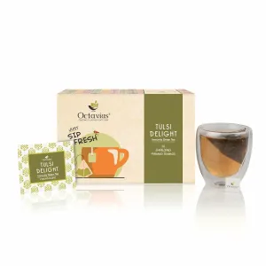 Octavius Enveloped Tulsi Delight Herbal Tea | Caffeine-Free & Ayurvedic Wellness Blend | Immunity Boosting Tulsi Green Tea in Easy to Use – 20 Pyramid Tea Bags
