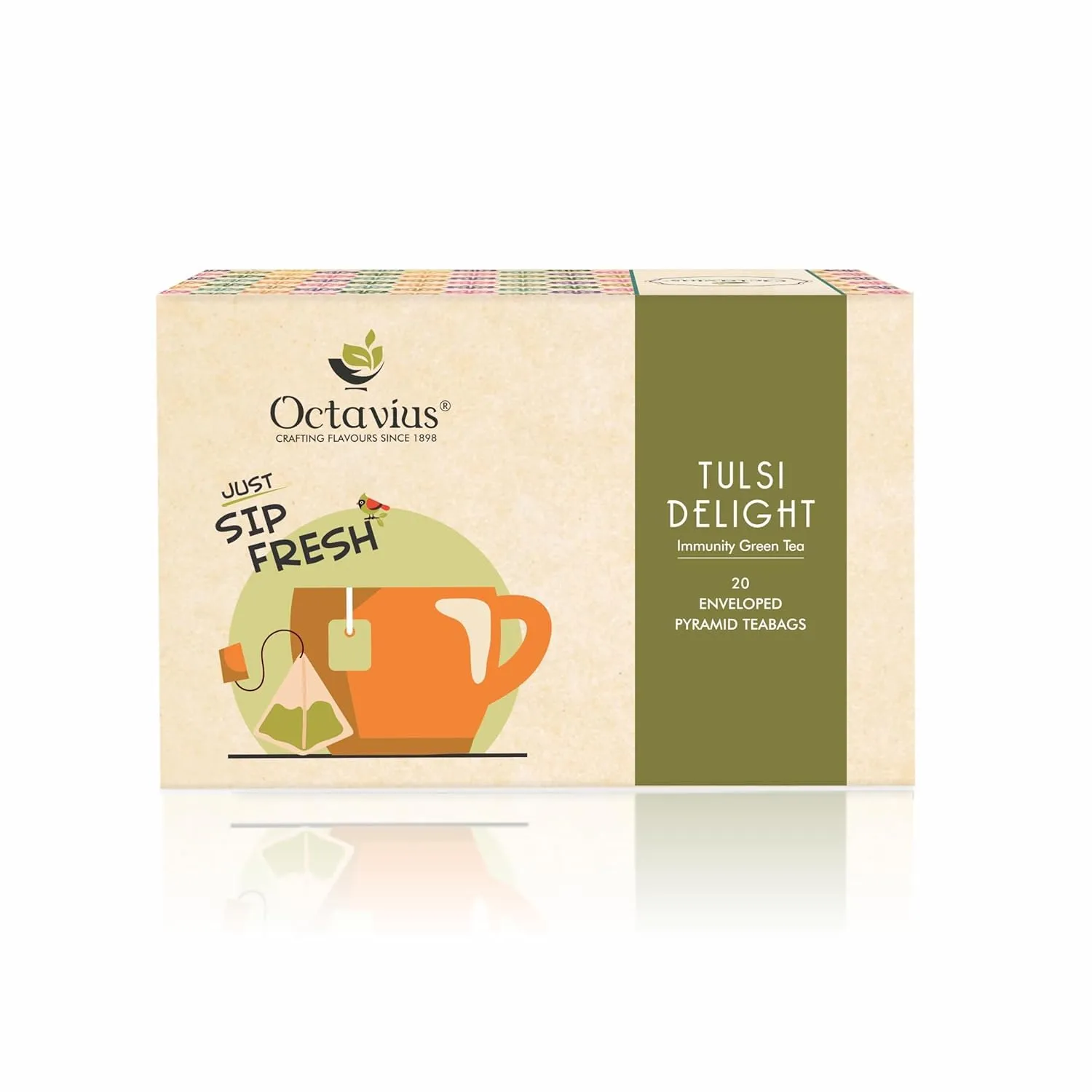 Octavius Enveloped Tulsi Delight Herbal Tea | Caffeine-Free & Ayurvedic Wellness Blend | Immunity Boosting Tulsi Green Tea in Easy to Use – 20 Pyramid Tea Bags