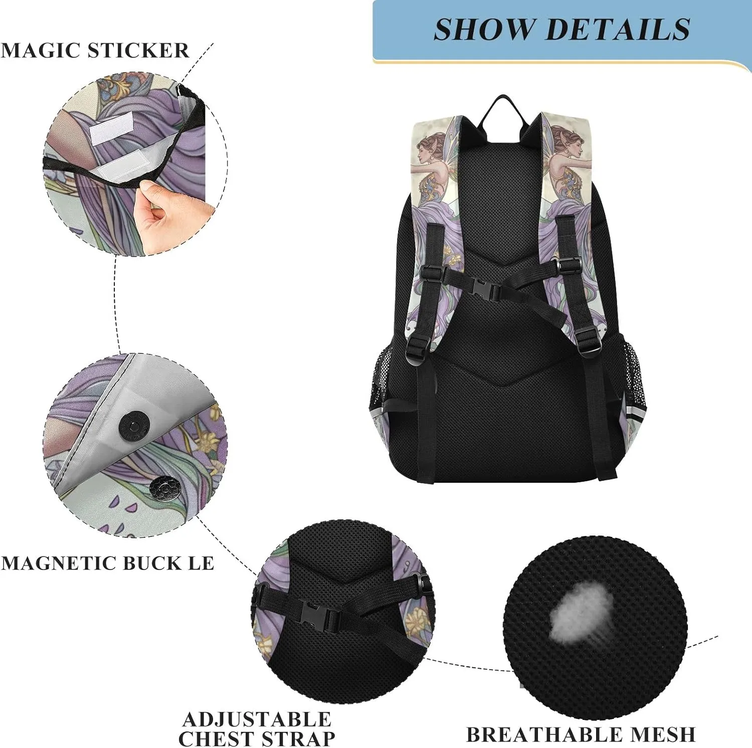 ODAWA Fairy Art Kids Backpacks Computer Backpack for Women Kids Bookbag Boys