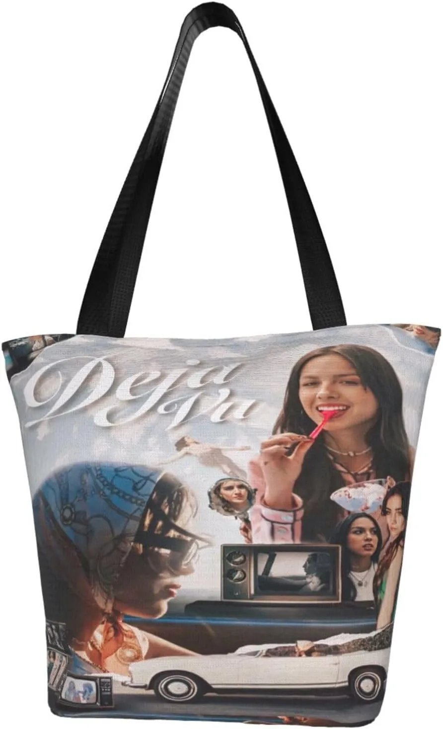 Olivia Songwriter Actress Rodrigo Reusable Grocery Bag for Kitchen Shopping Handbag Tote Bags with Zipper Unisex Classic Shoulder Bag Daily Bags for Outdoor