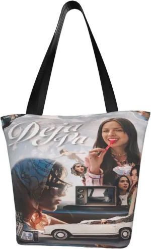 Olivia Songwriter Actress Rodrigo Reusable Grocery Bag for Kitchen Shopping Handbag Tote Bags with Zipper Unisex Classic Shoulder Bag Daily Bags for Outdoor