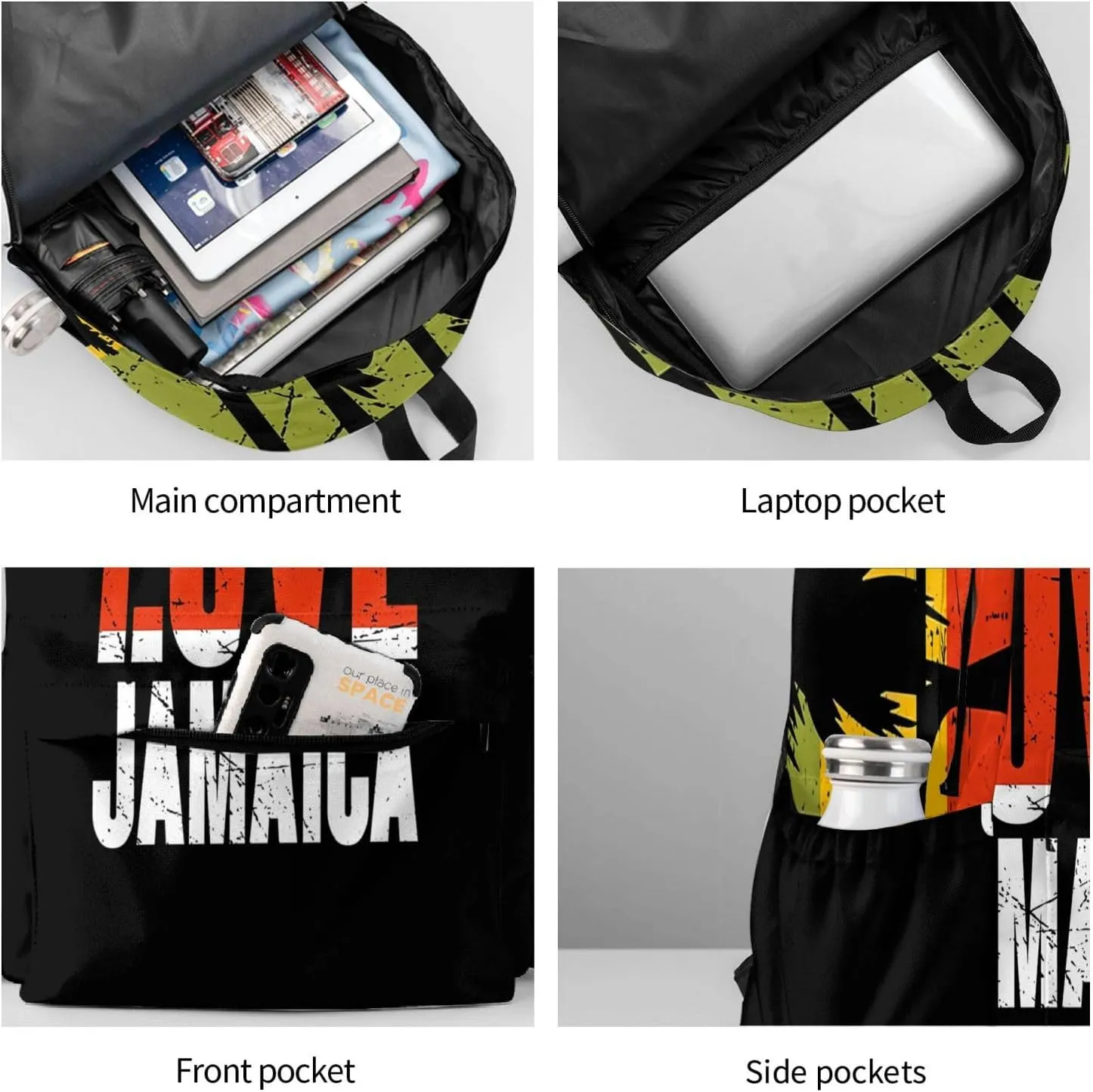 One Loves Jamaica Reggae Palms Backpack Double Shoulder Bag 15 Inch Laptop Bagpacks for Hiking Work Camping Travel