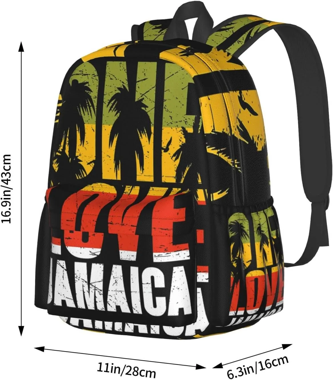 One Loves Jamaica Reggae Palms Backpack Double Shoulder Bag 15 Inch Laptop Bagpacks for Hiking Work Camping Travel