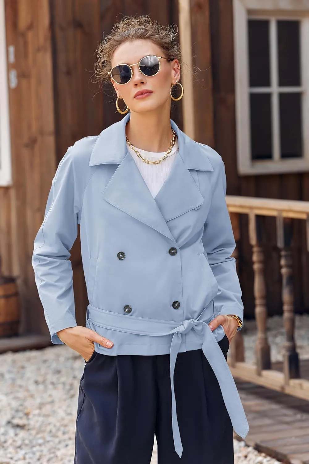 Onedreamer Women's Double Breasted Trench Coat Classic Lapel Long Sleeve Blazer Jackets Casual Outerwear With Belt