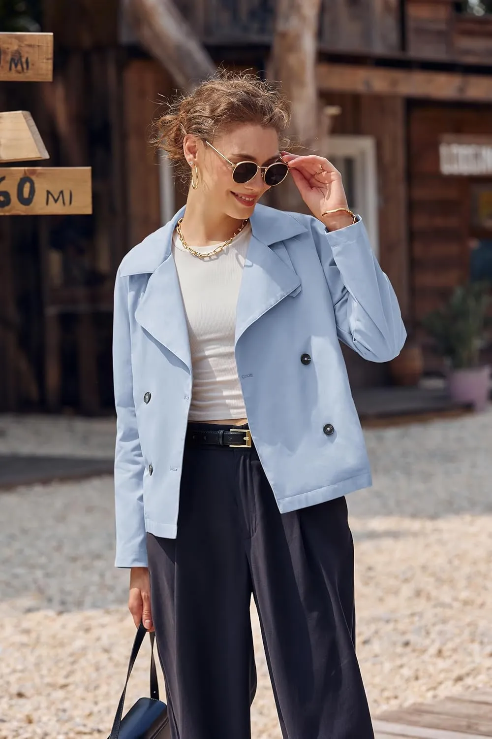 Onedreamer Women's Double Breasted Trench Coat Classic Lapel Long Sleeve Blazer Jackets Casual Outerwear With Belt