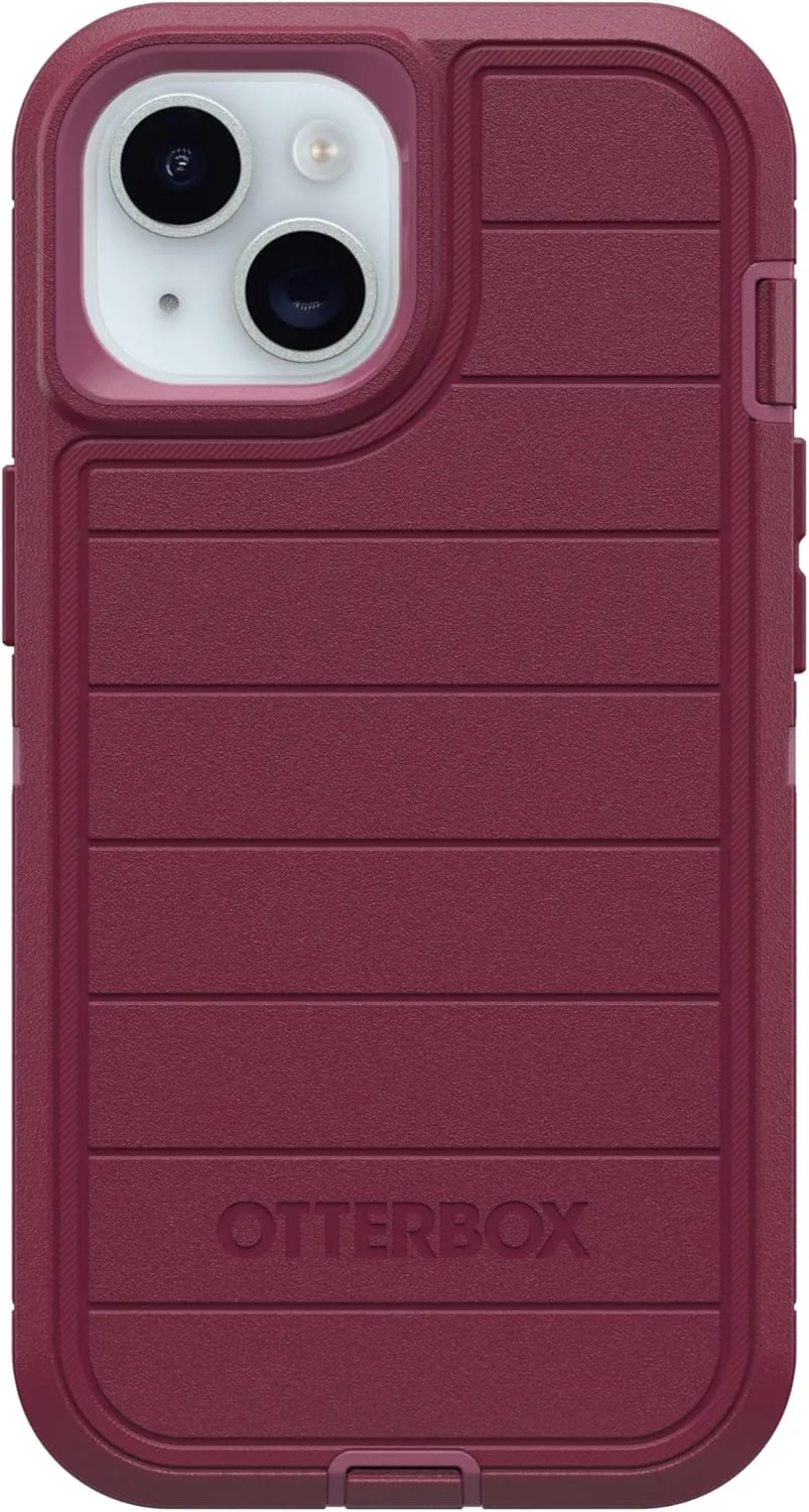 OtterBox iPhone 15, iPhone 14, & iPhone 13 (Only) Defender Series Case - Foxberry (Pink) - Screenless - Rugged & Durable - with Port Protection - Holster Clip Includes - Microbial Defense Protection
