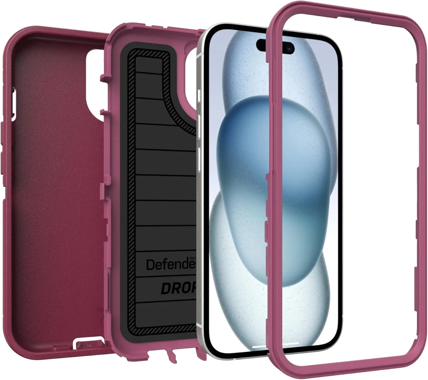 OtterBox iPhone 15, iPhone 14, & iPhone 13 (Only) Defender Series Case - Foxberry (Pink) - Screenless - Rugged & Durable - with Port Protection - Holster Clip Includes - Microbial Defense Protection