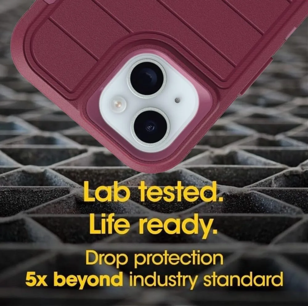 OtterBox iPhone 15, iPhone 14, & iPhone 13 (Only) Defender Series Case - Foxberry (Pink) - Screenless - Rugged & Durable - with Port Protection - Holster Clip Includes - Microbial Defense Protection