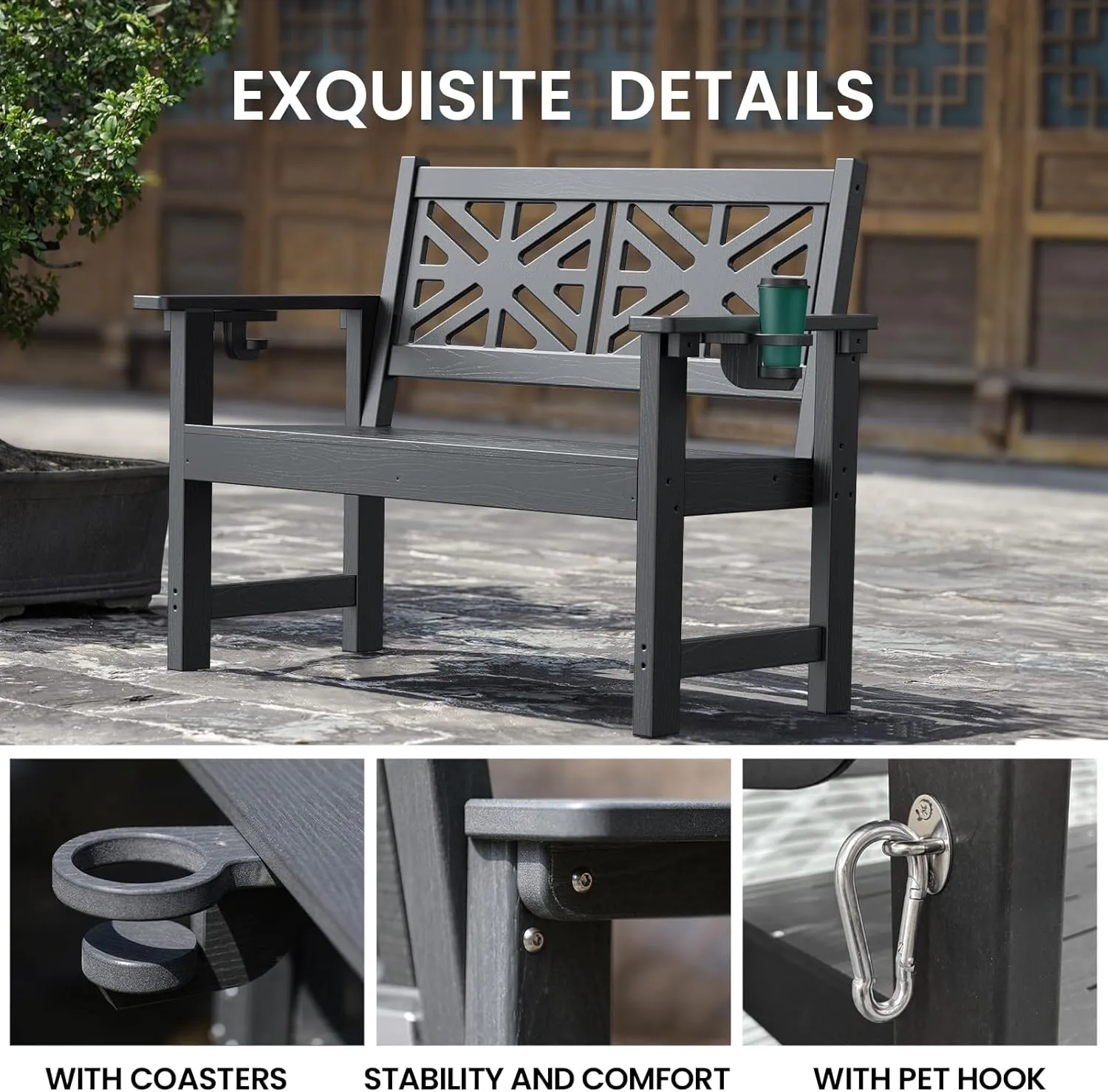 Outdoor Bench Set of 2, 2-Person Garden Benches for Outdoors,HDPE Outdoor Benches Weatherproof That Never Rot,Patio Bench Holds up to 600lbs, Comfort Benches, Suit for Garden,Backyard,Porch,Park