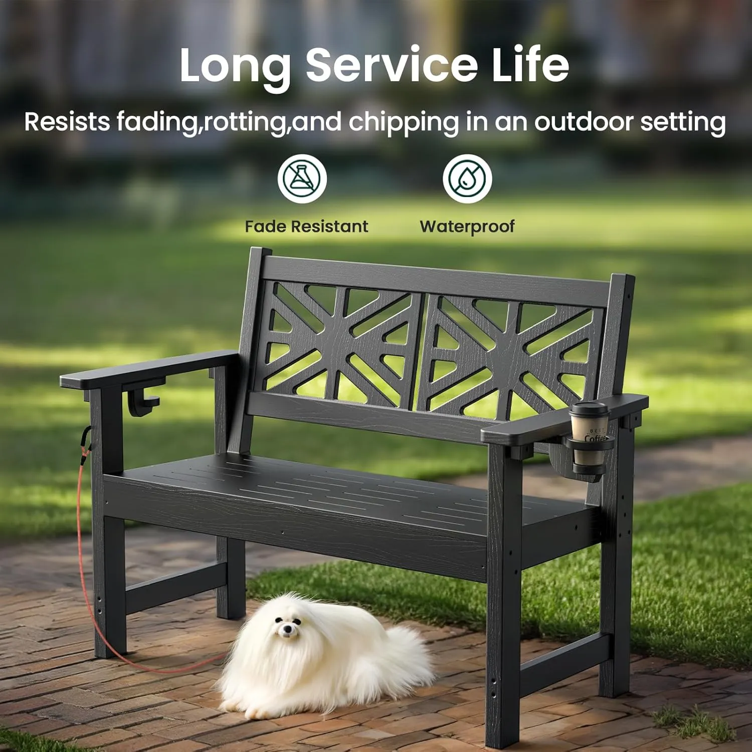 Outdoor Bench Set of 2, 2-Person Garden Benches for Outdoors,HDPE Outdoor Benches Weatherproof That Never Rot,Patio Bench Holds up to 600lbs, Comfort Benches, Suit for Garden,Backyard,Porch,Park