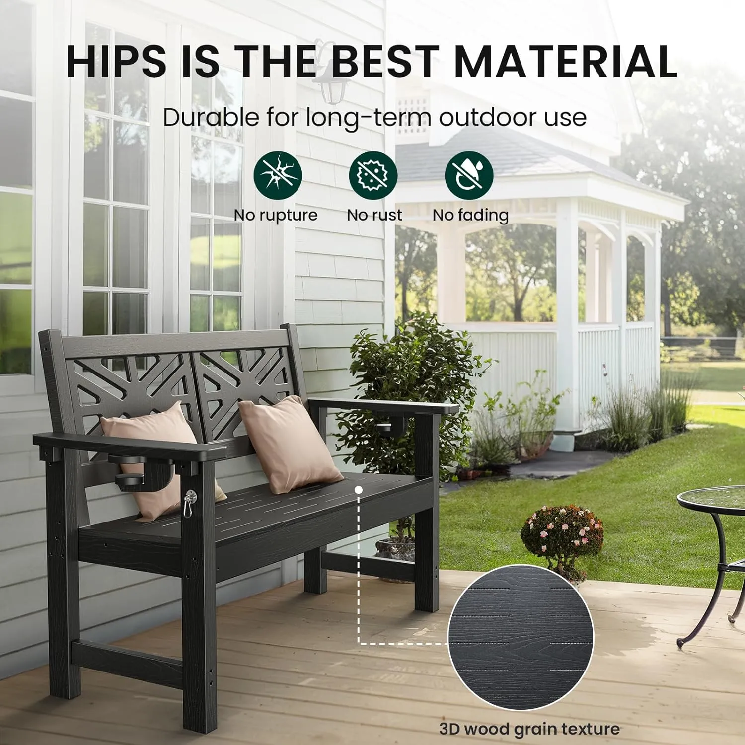 Outdoor Bench Set of 2, 2-Person Garden Benches for Outdoors,HDPE Outdoor Benches Weatherproof That Never Rot,Patio Bench Holds up to 600lbs, Comfort Benches, Suit for Garden,Backyard,Porch,Park