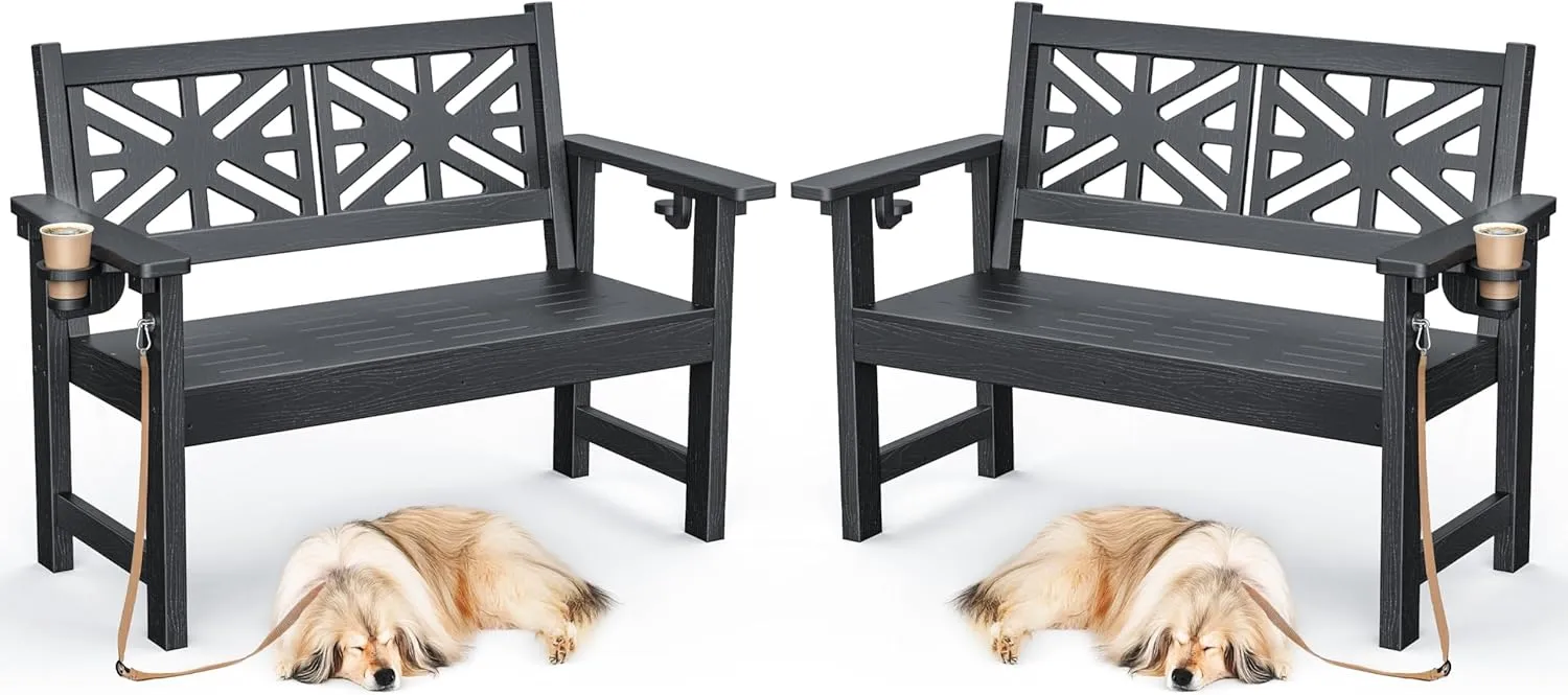 Outdoor Bench Set of 2, 2-Person Garden Benches for Outdoors,HDPE Outdoor Benches Weatherproof That Never Rot,Patio Bench Holds up to 600lbs, Comfort Benches, Suit for Garden,Backyard,Porch,Park