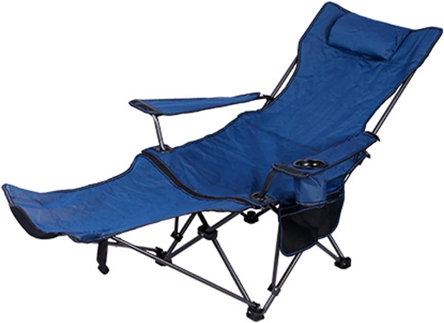 Outdoor Camping Chair Collapsible with Cup Holder Folding Fishing Beach Chair Heavy Duty Steel Recline