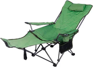 Outdoor Camping Chair Collapsible with Cup Holder Folding Fishing Beach Chair Heavy Duty Steel Recline
