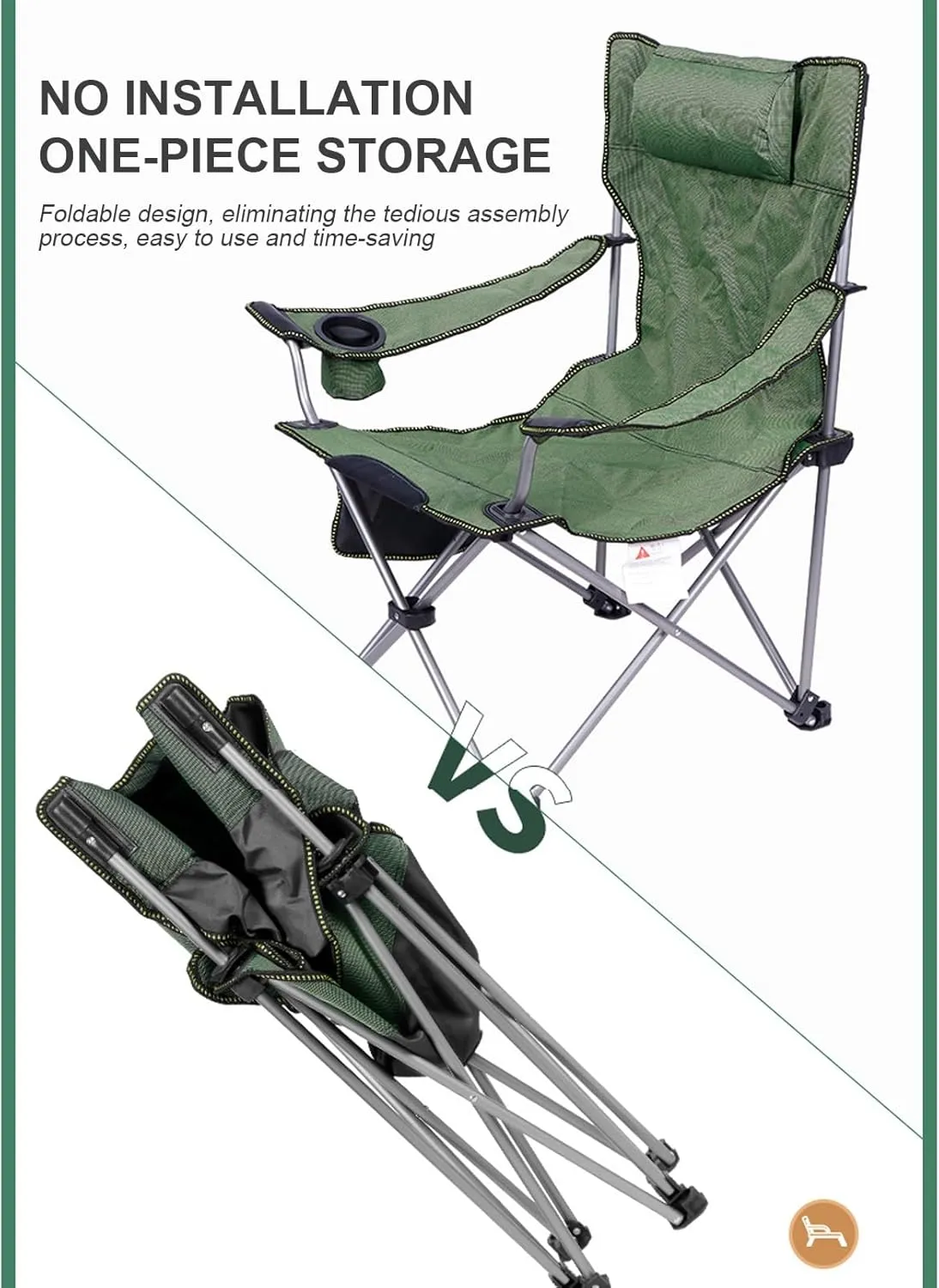 Outdoor Camping Chair Collapsible with Cup Holder Folding Fishing Beach Chair Heavy Duty Steel Recline