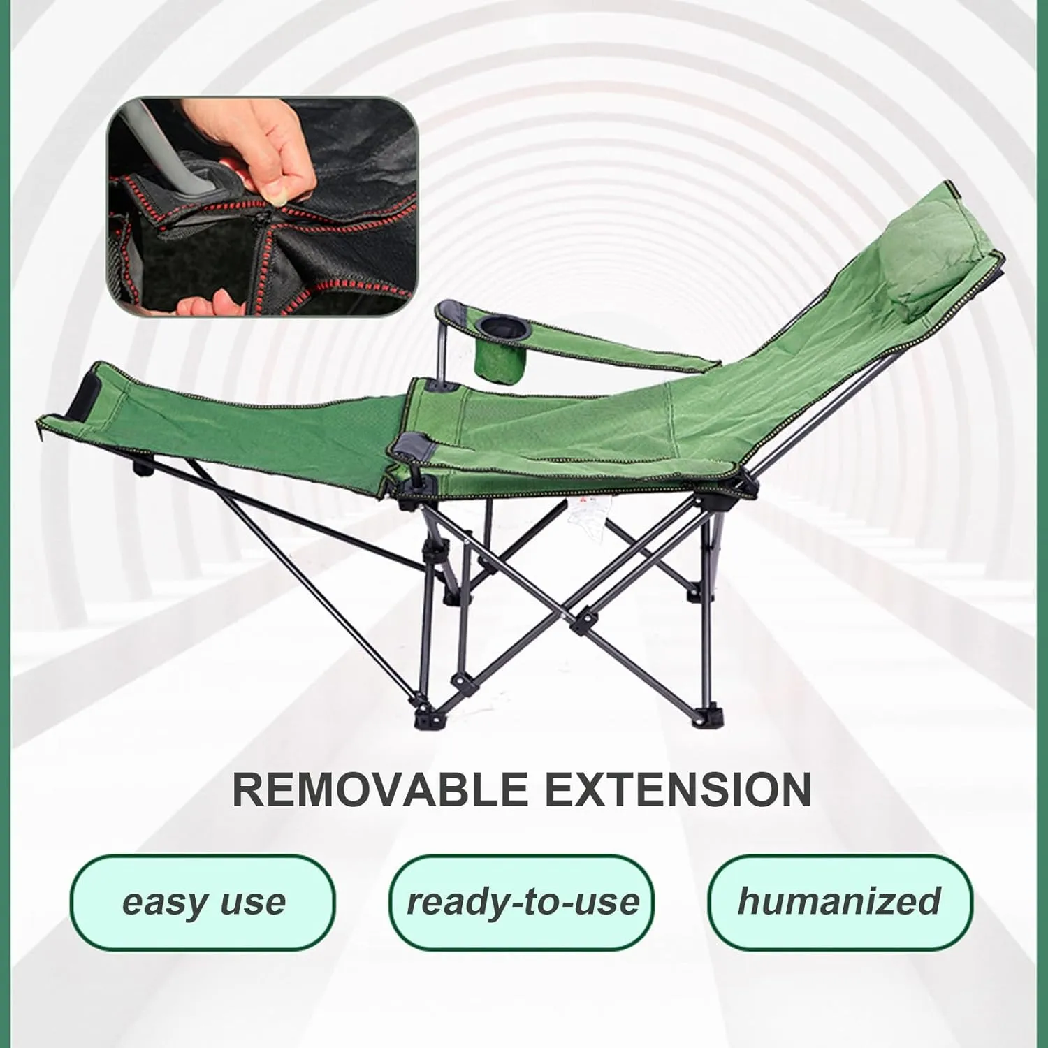 Outdoor Camping Chair Collapsible with Cup Holder Folding Fishing Beach Chair Heavy Duty Steel Recline