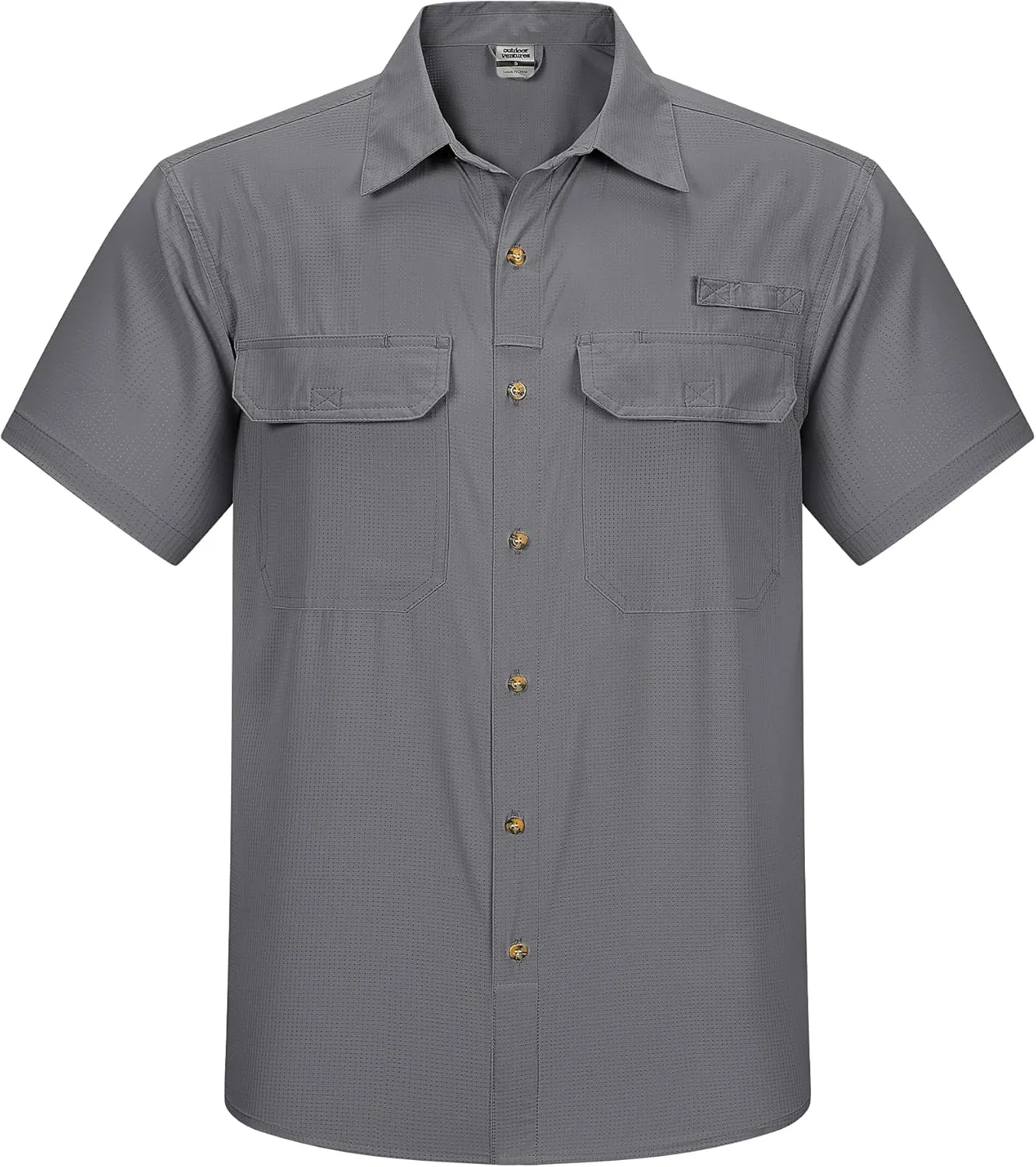 Outdoor Ventures Men's Lightweight Short Sleeve Fishing Shirt UPF 50 Button Down Quick Dry Cooling Hiking Travel Safari Shirt