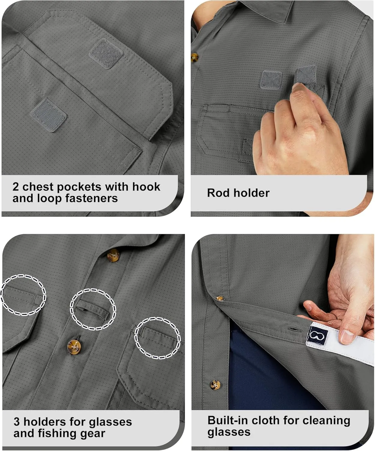 Outdoor Ventures Men's Lightweight Short Sleeve Fishing Shirt UPF 50 Button Down Quick Dry Cooling Hiking Travel Safari Shirt
