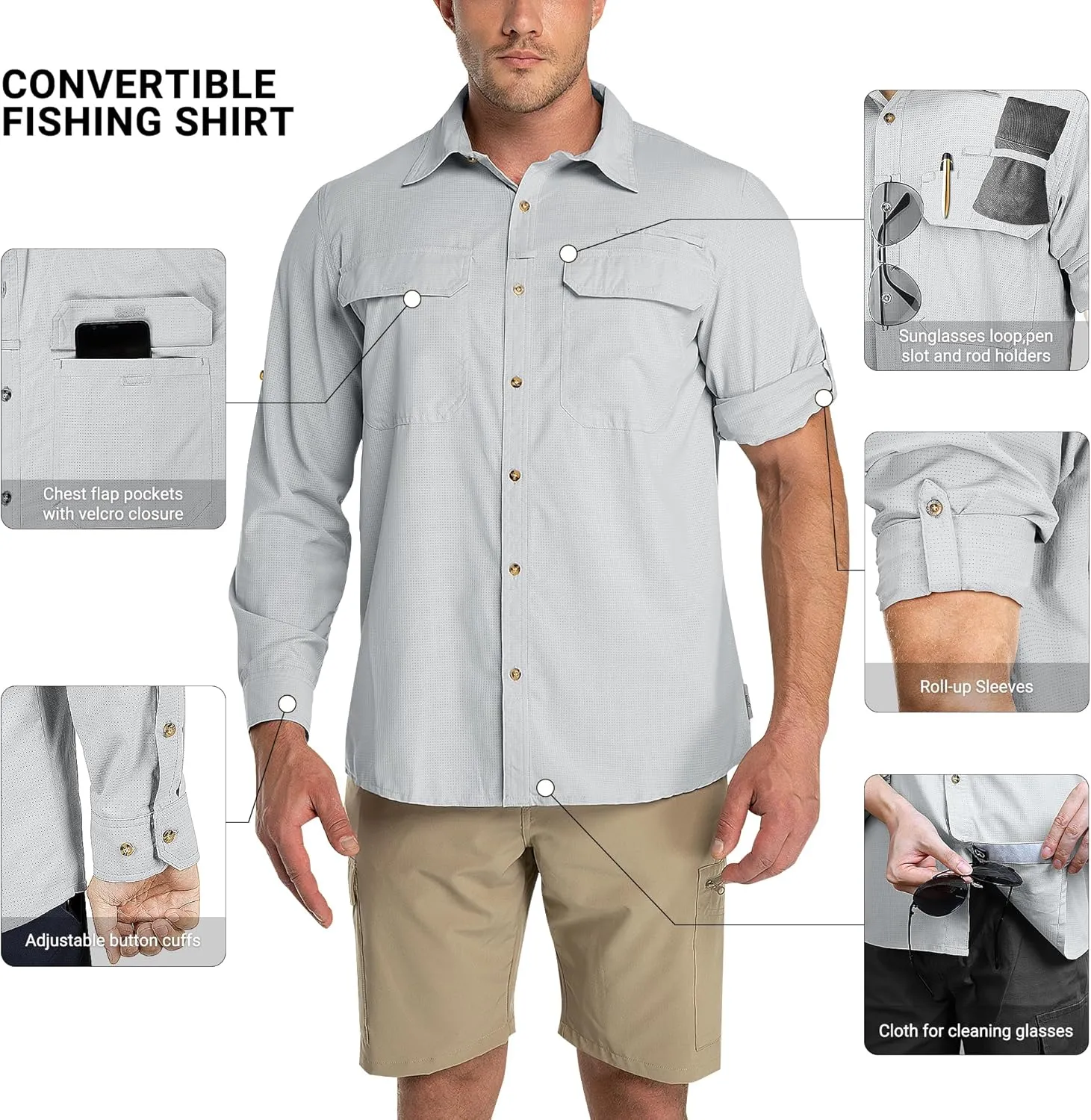 Outdoor Ventures Men's UPF 50  UV Sun Protection Shirt, Long Sleeve Hiking Fishing Shirt Cooling Quick Dry for Safari Travel