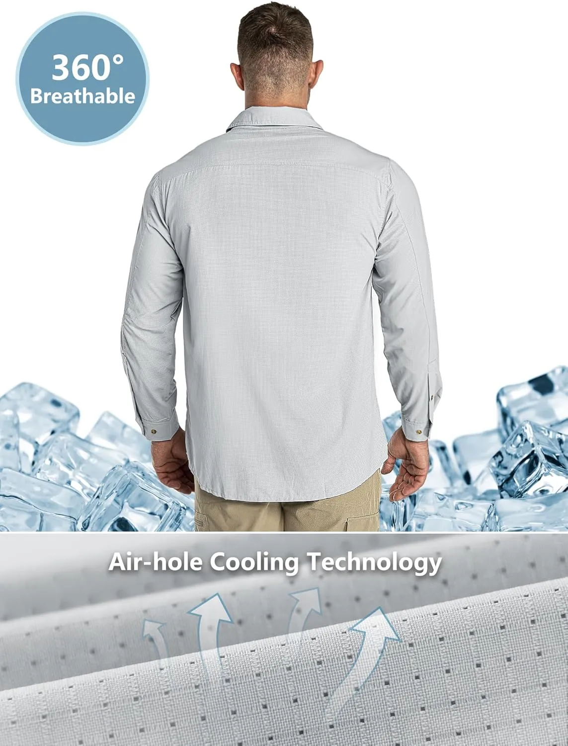 Outdoor Ventures Men's UPF 50  UV Sun Protection Shirt, Long Sleeve Hiking Fishing Shirt Cooling Quick Dry for Safari Travel