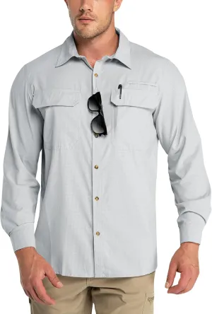 Outdoor Ventures Men's UPF 50  UV Sun Protection Shirt, Long Sleeve Hiking Fishing Shirt Cooling Quick Dry for Safari Travel