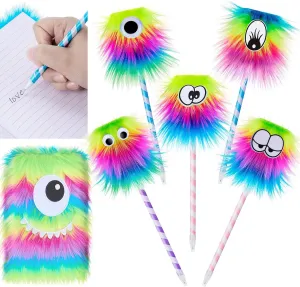 Outus Fluffy Rainbow Pens and Rainbow Fuzzy Monster Notebooks, Plush Fluffy Ballpoint Pencils, Novelty Gift for Party Favors Office Birthday Carnival Party Favor Supply