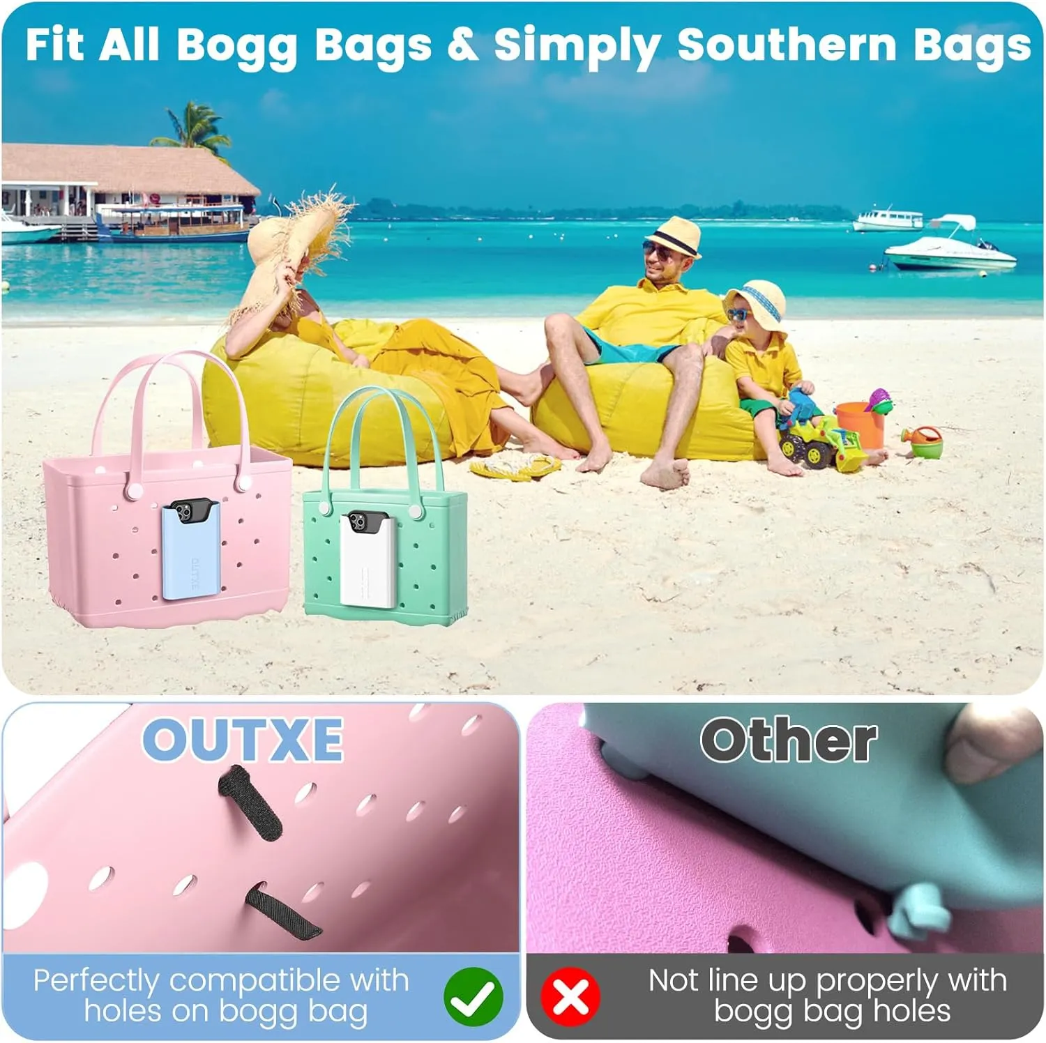 OUTXE 2 Pack Bogg Bag Phone Holder Compatible with All Bogg Bags, Silicone Cell Phone Holder Accessories for Bogg Bag, White and Blue Phone Case Holder Insert for Simple Modern