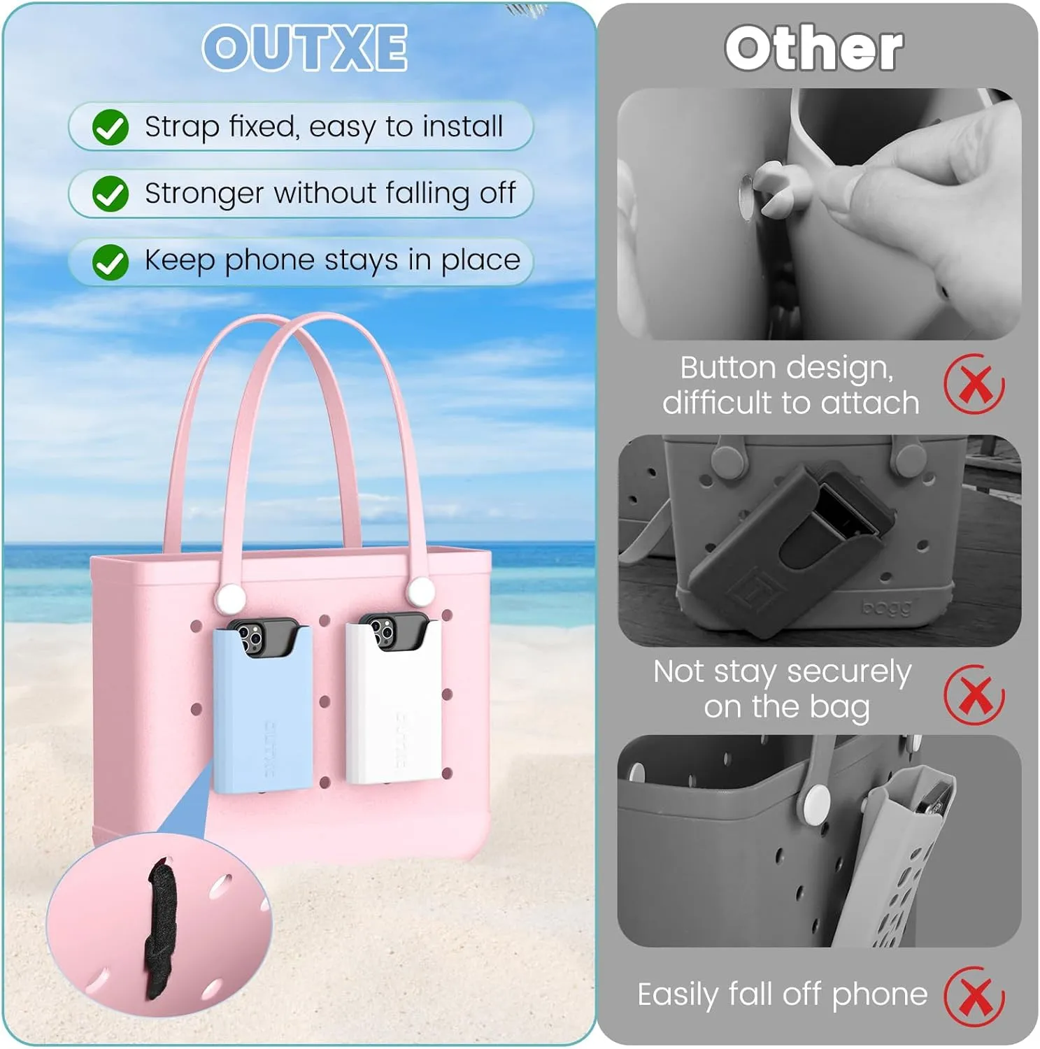 OUTXE 2 Pack Bogg Bag Phone Holder Compatible with All Bogg Bags, Silicone Cell Phone Holder Accessories for Bogg Bag, White and Blue Phone Case Holder Insert for Simple Modern