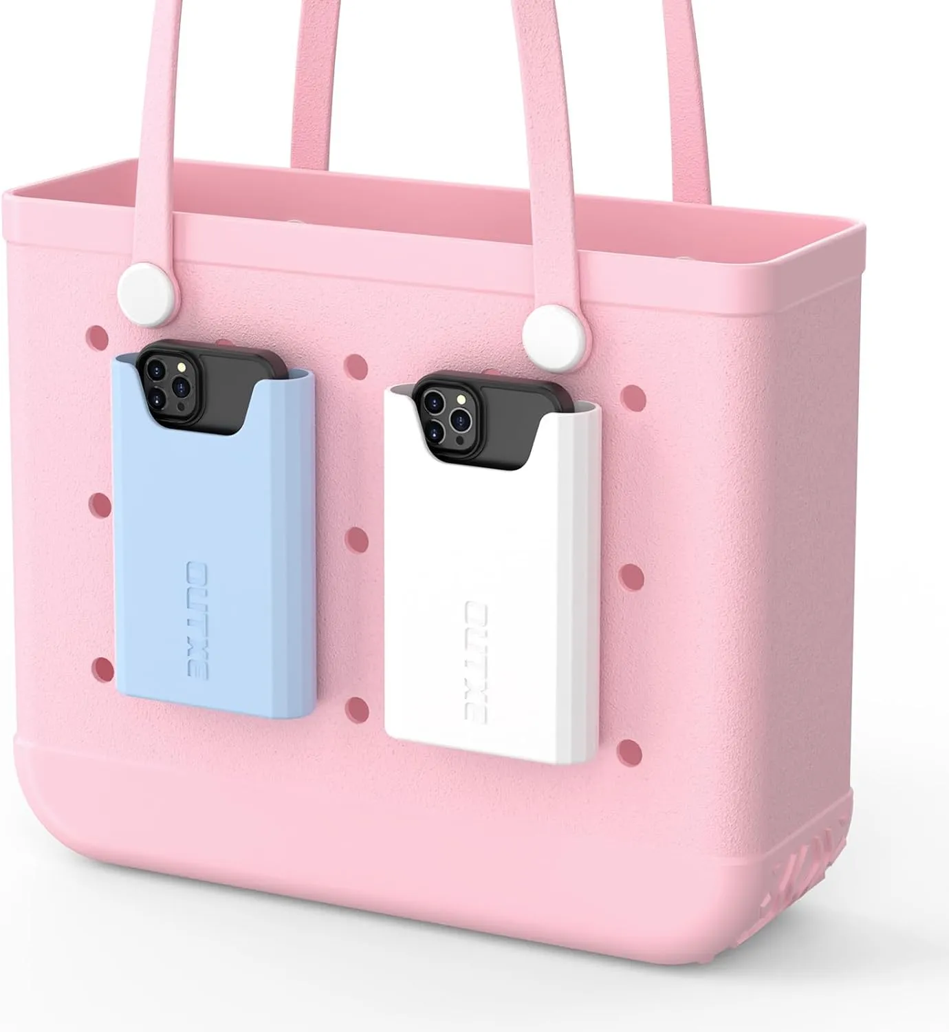 OUTXE 2 Pack Bogg Bag Phone Holder Compatible with All Bogg Bags, Silicone Cell Phone Holder Accessories for Bogg Bag, White and Blue Phone Case Holder Insert for Simple Modern