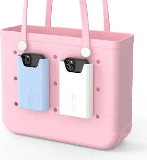 OUTXE 2 Pack Bogg Bag Phone Holder Compatible with All Bogg Bags, Silicone Cell Phone Holder Accessories for Bogg Bag, White and Blue Phone Case Holder Insert for Simple Modern