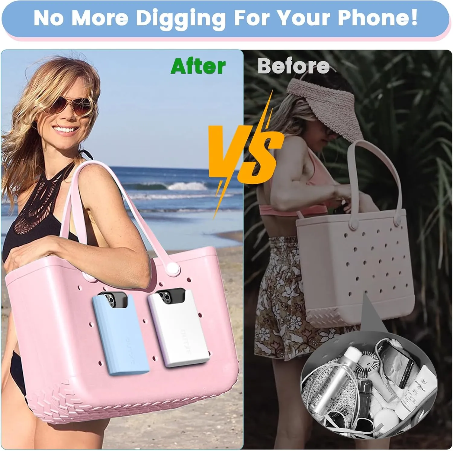 OUTXE 2 Pack Bogg Bag Phone Holder Compatible with All Bogg Bags, Silicone Cell Phone Holder Accessories for Bogg Bag, White and Blue Phone Case Holder Insert for Simple Modern