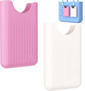 OUTXE Phone Holder Insert for Bogg Bag, Cell Phone Holder Button Accessory with Locking Buckle Compatible with L/XL/Original/Baby Bogg & Simple Modern Bag (White   Rose Pink)