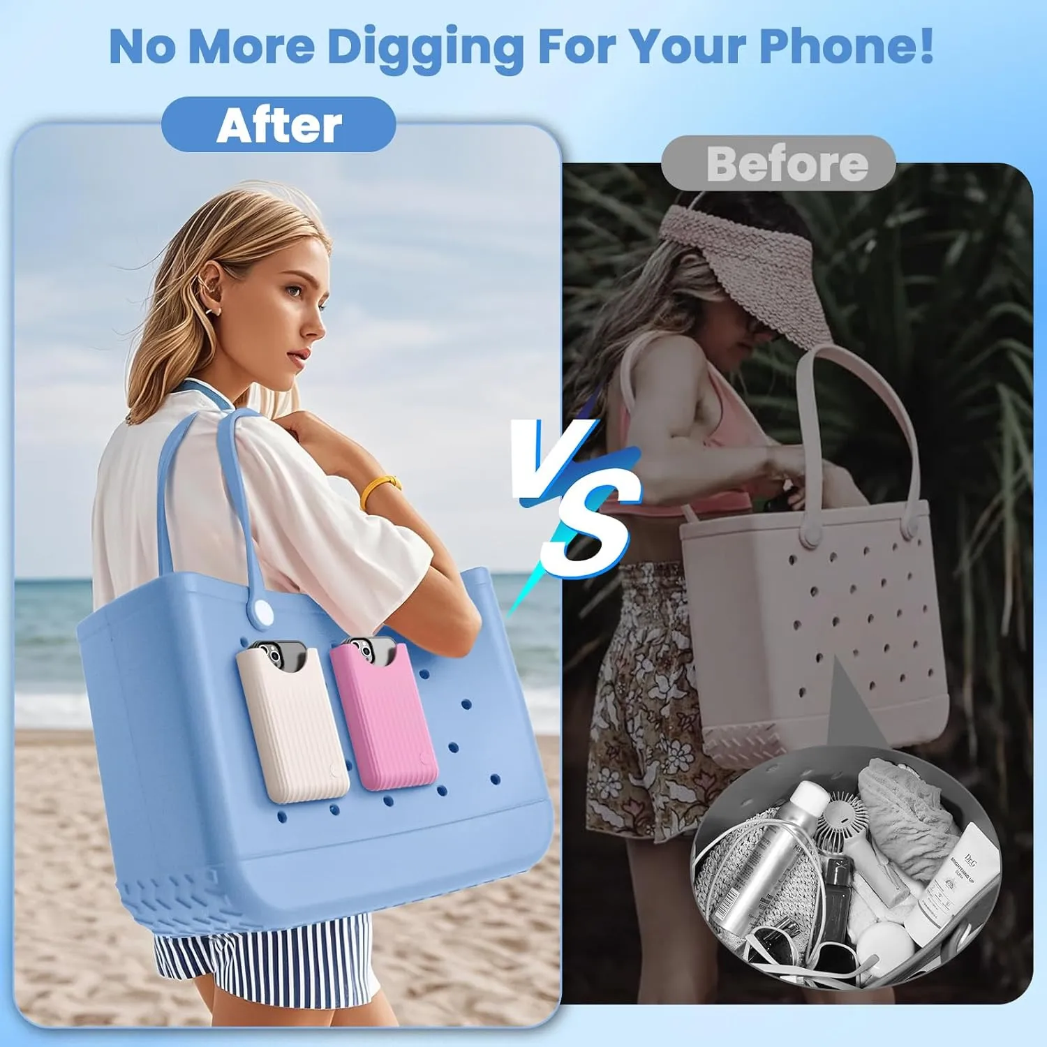 OUTXE Phone Holder Insert for Bogg Bag, Cell Phone Holder Button Accessory with Locking Buckle Compatible with L/XL/Original/Baby Bogg & Simple Modern Bag (White   Rose Pink)