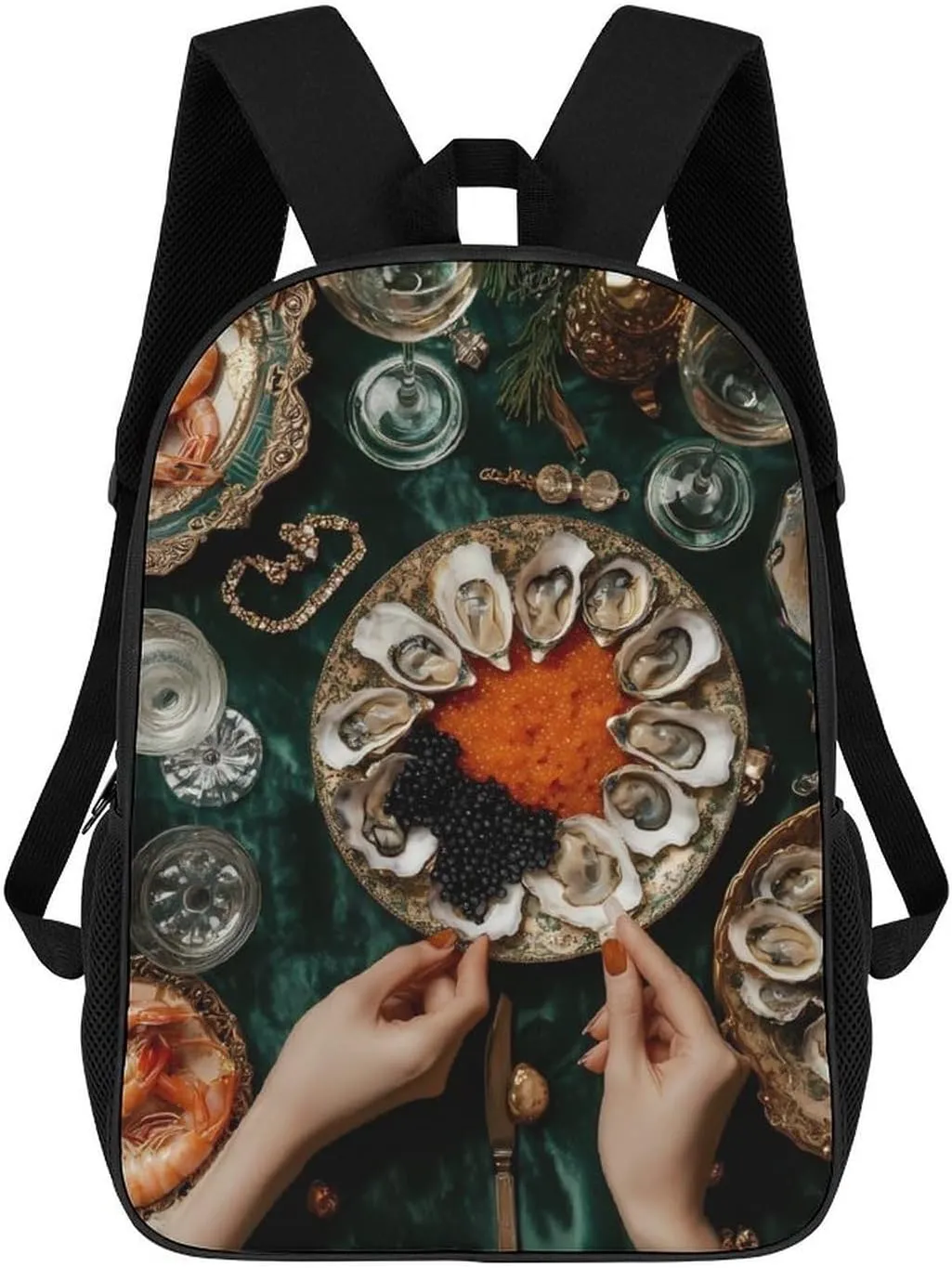 Oysters Seafood Cuisine 17 Inch Shoulder Backpack Fashion Laptop Bag Travel Daypack for Camping Hiking