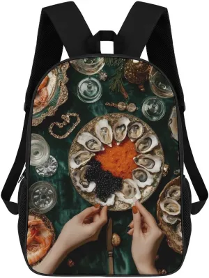 Oysters Seafood Cuisine 17 Inch Shoulder Backpack Fashion Laptop Bag Travel Daypack for Camping Hiking