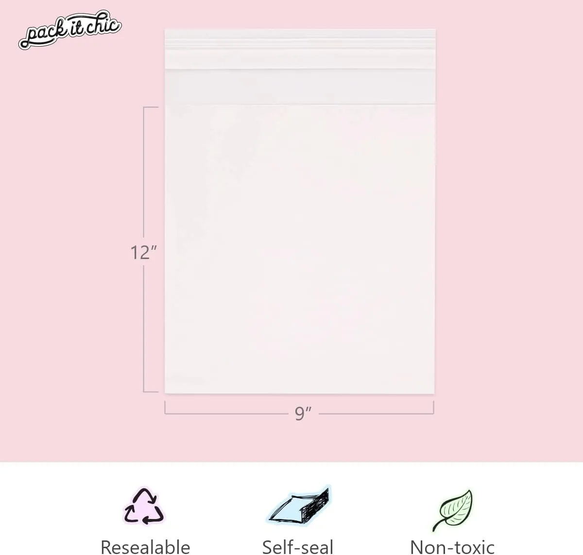 Pack It Chic - 9” X 12” (1000 Pack) Clear Resealable Polypropylene Bags - Fits A4, Letter Sized Documents, Marketing Materials - Self Seal