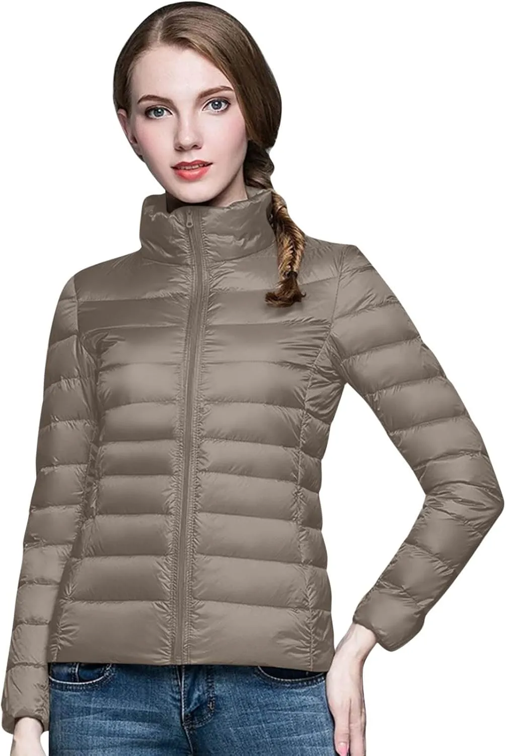 Packable Down Jacket for Women Lightweight Winter Duck Down Jackets Slim Fit Bubble Coat Zipper Warm Puffer Jacket with Hood