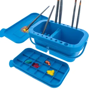 Paint Brush Cleaner Washer, 16 Hole Paintbrush Holder, 18 Palette Wells Paint Tray, 3 Cleaning Basins, Acrylic, Watercolor, Oil, Painting Accessories