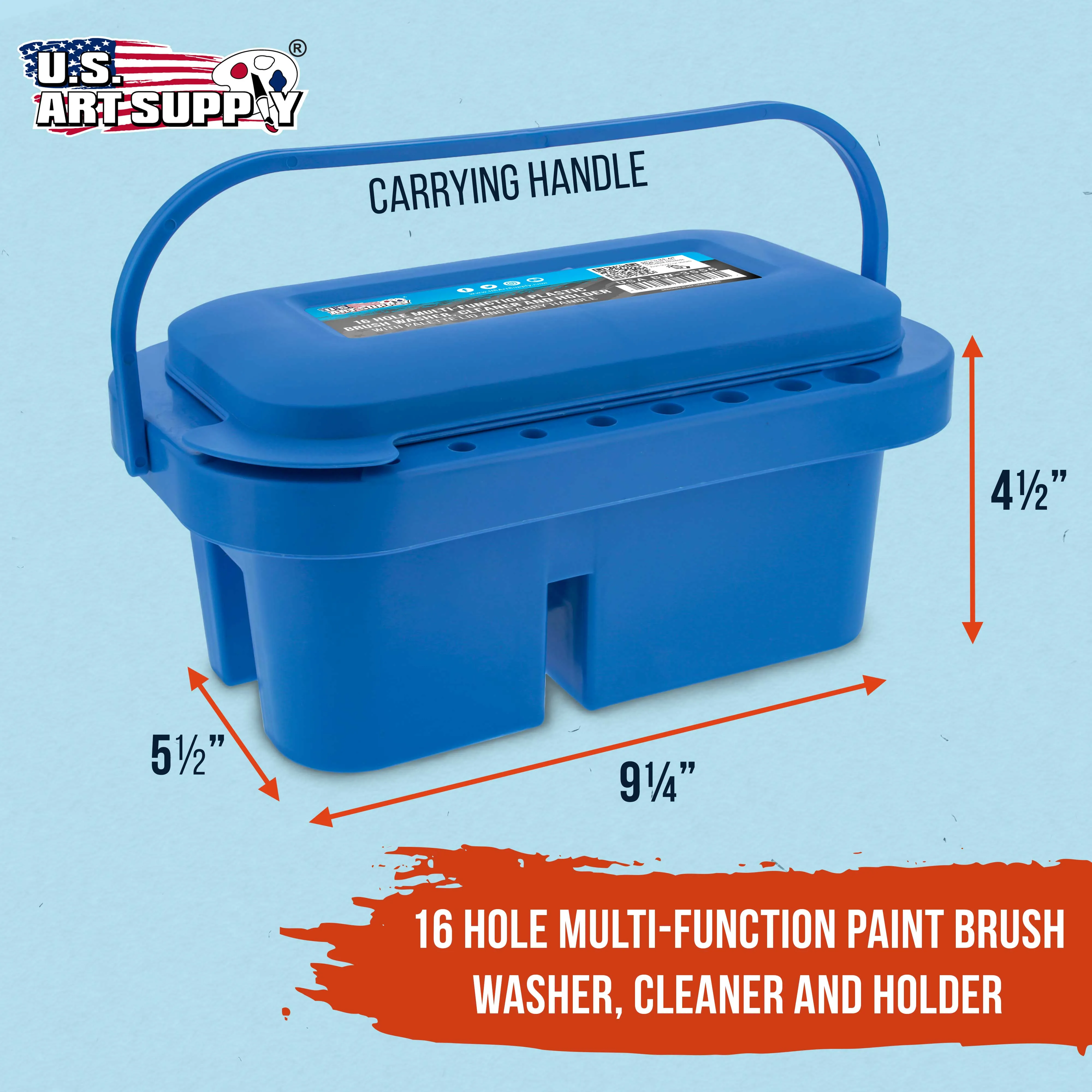 Paint Brush Cleaner Washer, 16 Hole Paintbrush Holder, 18 Palette Wells Paint Tray, 3 Cleaning Basins, Acrylic, Watercolor, Oil, Painting Accessories