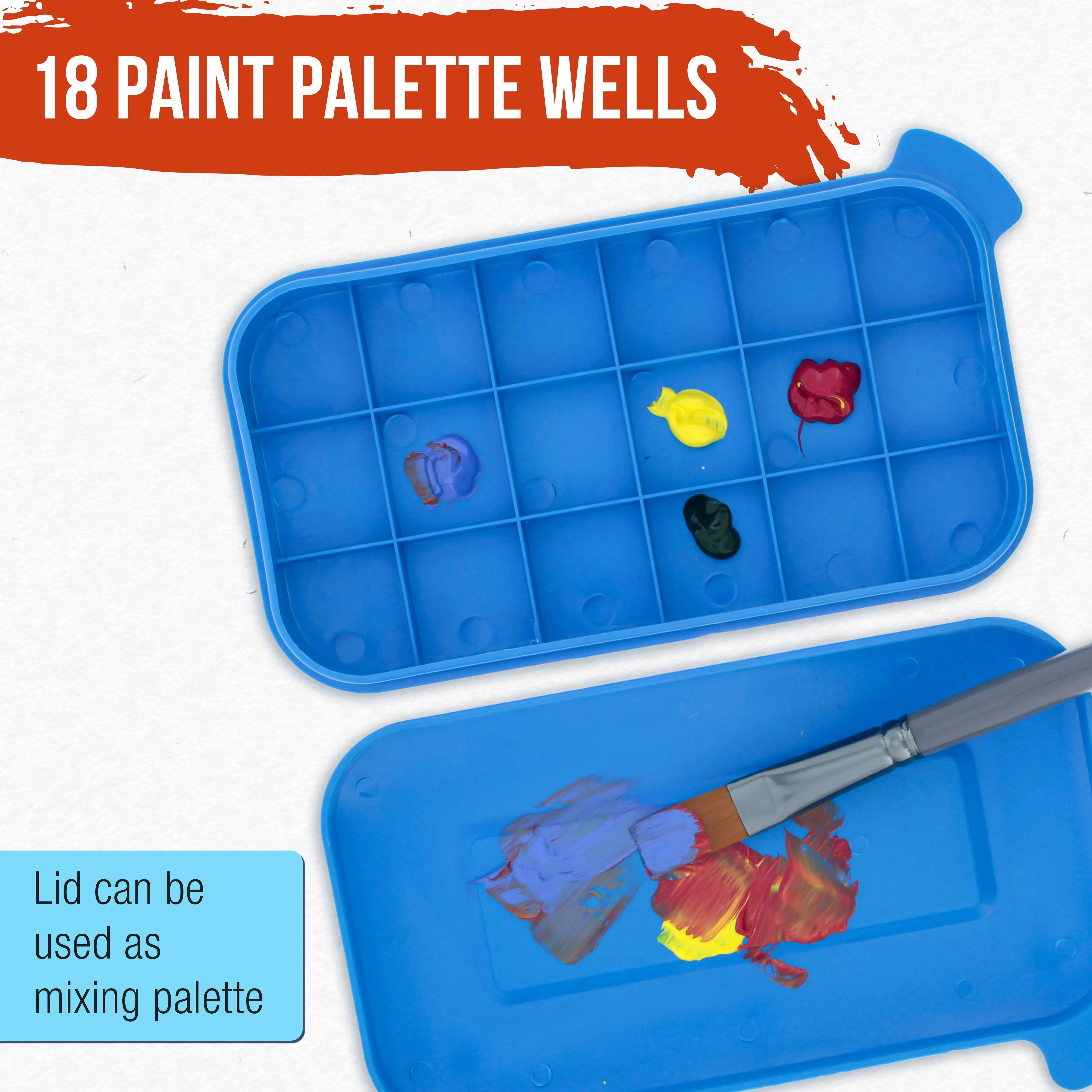 Paint Brush Cleaner Washer, 16 Hole Paintbrush Holder, 18 Palette Wells Paint Tray, 3 Cleaning Basins, Acrylic, Watercolor, Oil, Painting Accessories