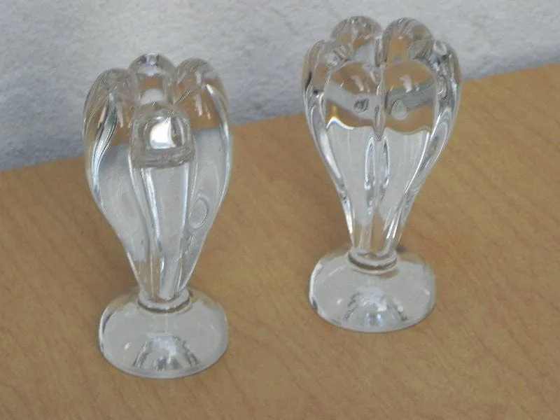 Pair Handblown Glass Flower Candle Stick Holders