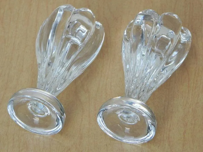 Pair Handblown Glass Flower Candle Stick Holders